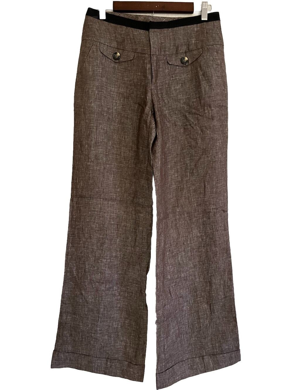 Anthropologie Elevenses Tailored Sailor Wide Leg Linen Pants Brown 6